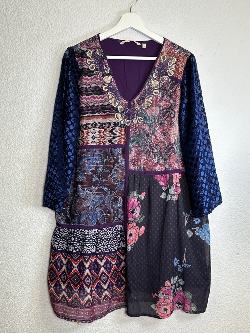 Soft Surroundings Boho Top Embroidered Patchwork All Together Tunic Womens Small